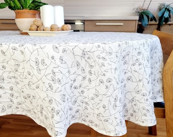 Nappe ovale, nappe en lin blanc, nappe en lin doux lavé, couverture de table ovale, nappe florale