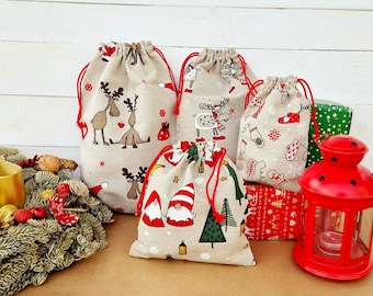 Christmas clearance, Christmas gift bags, Christmas wrapping, Christmas sack, drawstring Xmas bag, Santa Claus sack