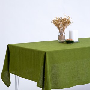 Nappe en lin vert anis, nappe vert pomme, petite nappe, nappe naturelle, nappe carrée, Moss green