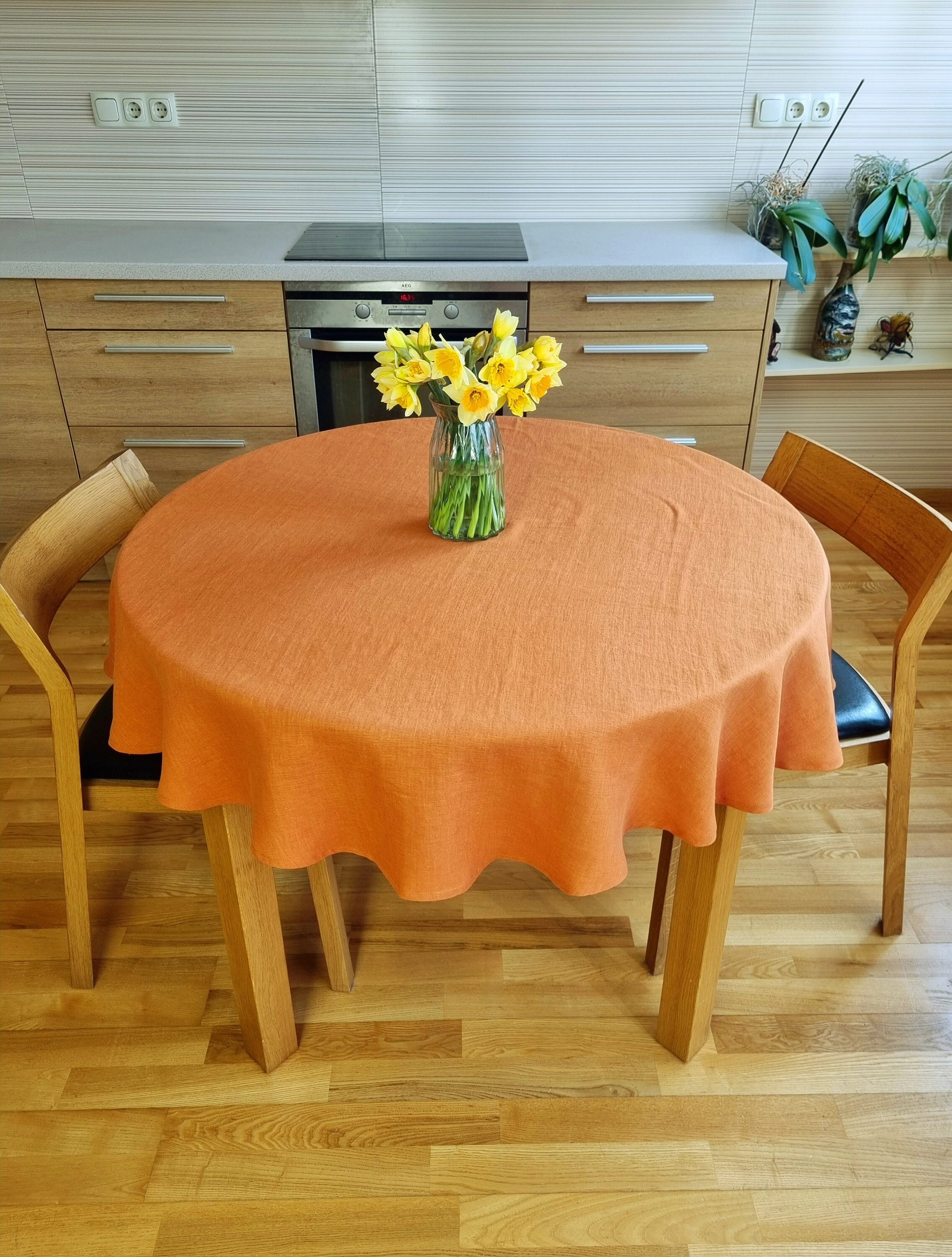 Burnt Orange Round Tablecloth, Linen Circle Table Cloth, Linen Table