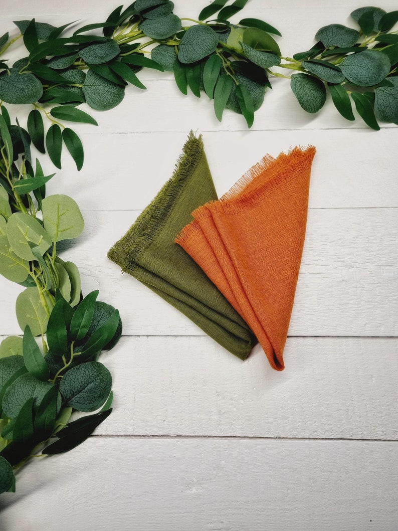 Red Linen Napkins With Fringe Christmas Table Napkins Raw Etsy