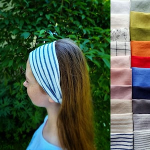 Striped linen headband, summer headband, summer hair bandana, fitness headband, hair covering,  yoga headband