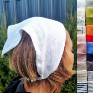 Linen head bandana, triangle head scarf, wide linen headband, summer hair bandana, hair covering