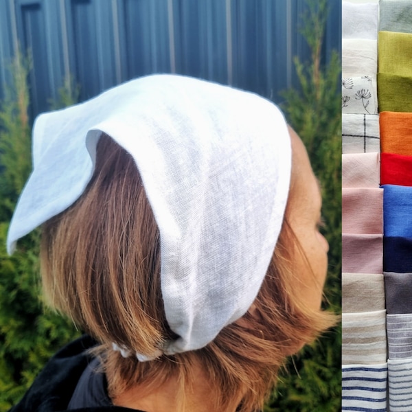 Breites Leinen Stirnband, Dreiecks Kopftuch, Kopftuch aus Leinen, Sommer Haarbandana, Haar Bedeckung