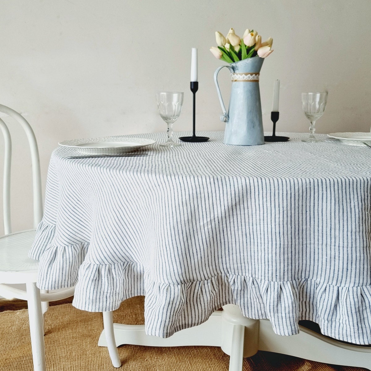 Striped Table Cloth With Ruffles - Etsy