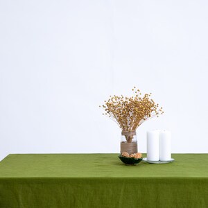 Moss green linen tablecloth, olive green linen table cloth, small tablecloth, square tablecloth, Easter tablecloth, long tablecloth image 2