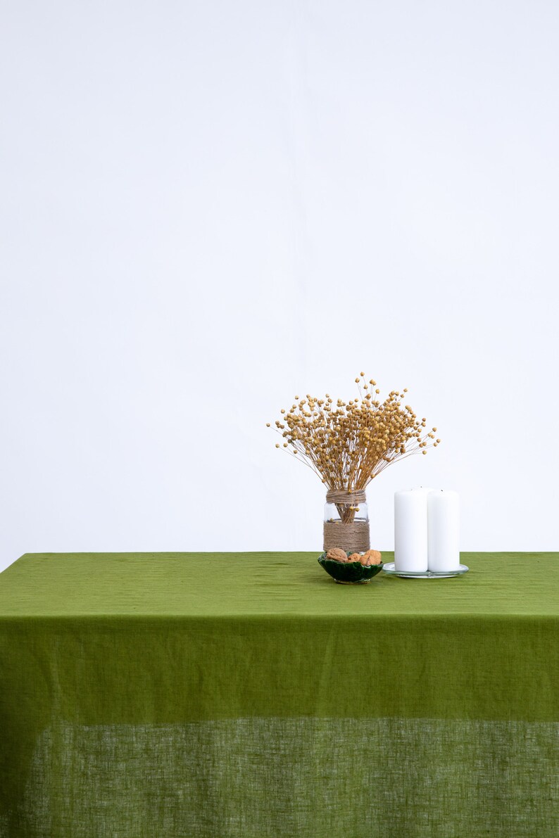 Moss green linen tablecloth, olive green linen table cloth, small tablecloth, square tablecloth, Easter tablecloth, long tablecloth image 2