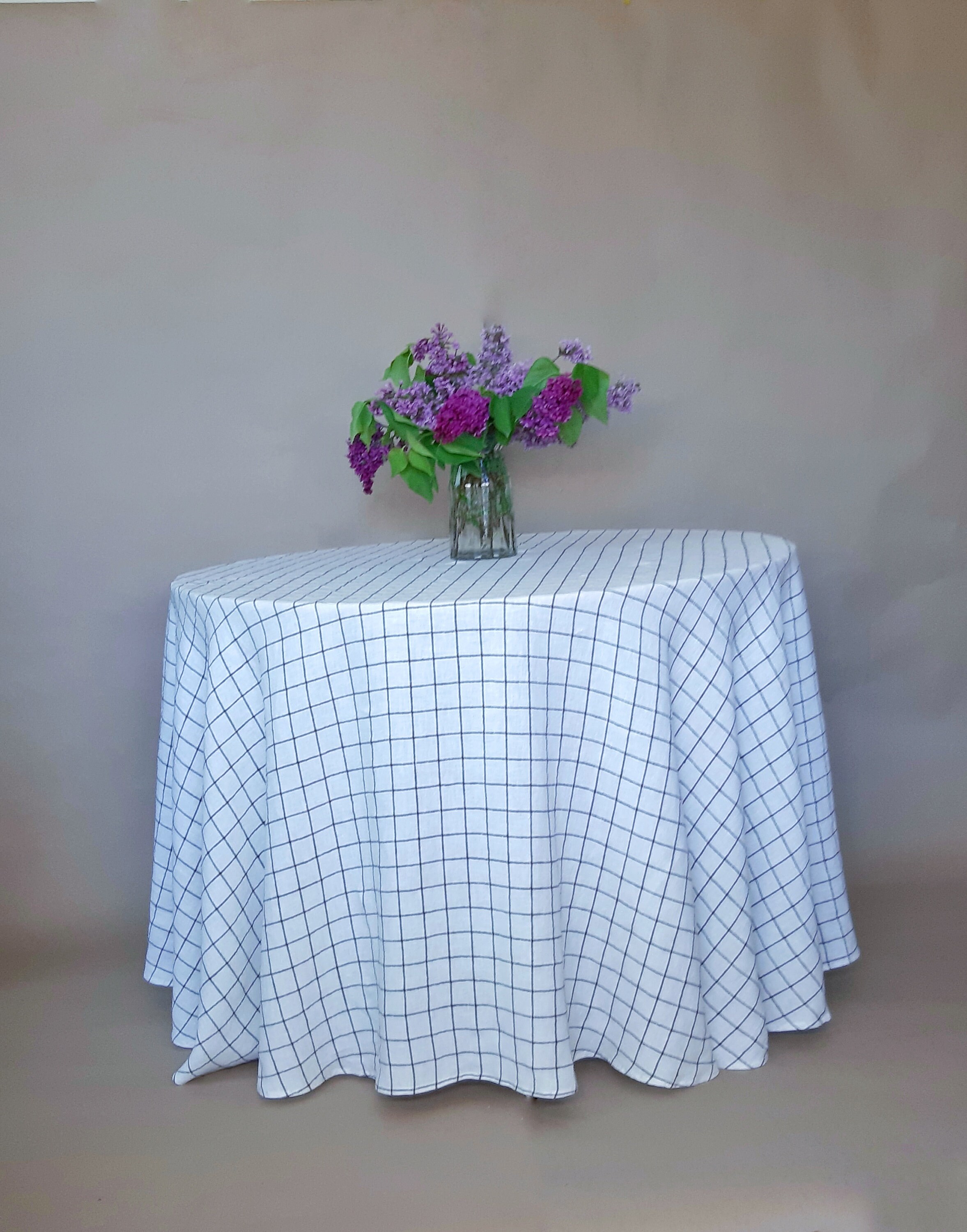 Checkered linen round tablecloth plaid circle table cloth Etsy