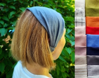 Wide linen headband, summer hair bandana, fitness headband, hair covering,  yoga headband