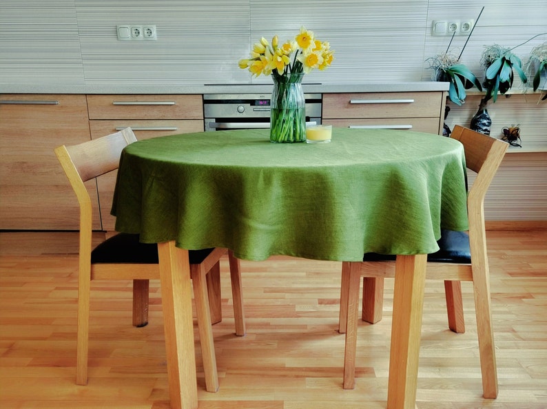 Sage green linen table cloth, image 8