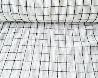 Wide linen fabric by the yard, off white checked fabric, washed linen, extra wide linen, white grid linen, linen by the metre
