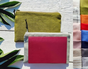 Family passport case, linen passport pouch, fabric passport wallet, passport holder, zip purse organizer, travel document case