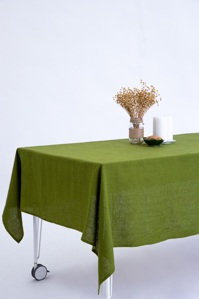 Moss green linen tablecloth, olive green linen table cloth, small tablecloth, square tablecloth, Easter tablecloth, long tablecloth Moss green