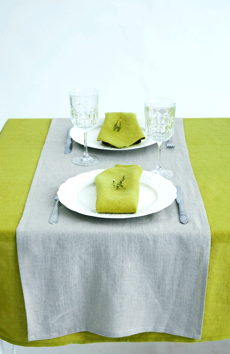 Nappe en lin vert anis, nappe vert pomme, petite nappe, nappe naturelle, nappe carrée, image 3