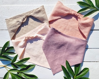 Triangle head scarf, linen head bandana, wide linen headband, summer hair bandana, hair covering