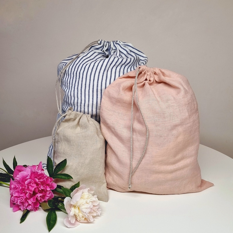 Linen laundry bag, laundry hamper, big storage bag, travel laundry bag, laundry organizer, college laundry bag, linen lingerie bag image 2
