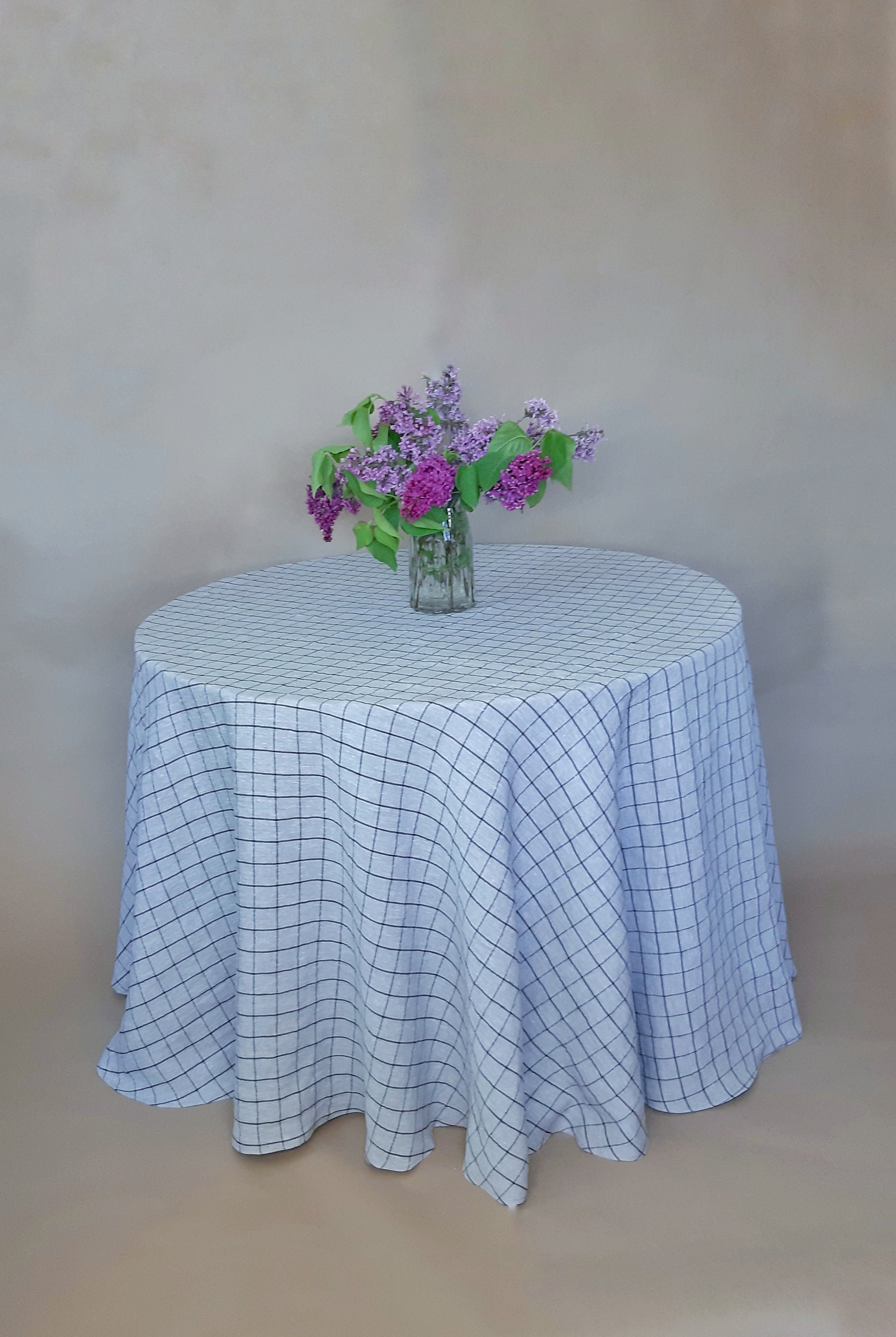 Checkered linen round tablecloth plaid circle table cloth Etsy
