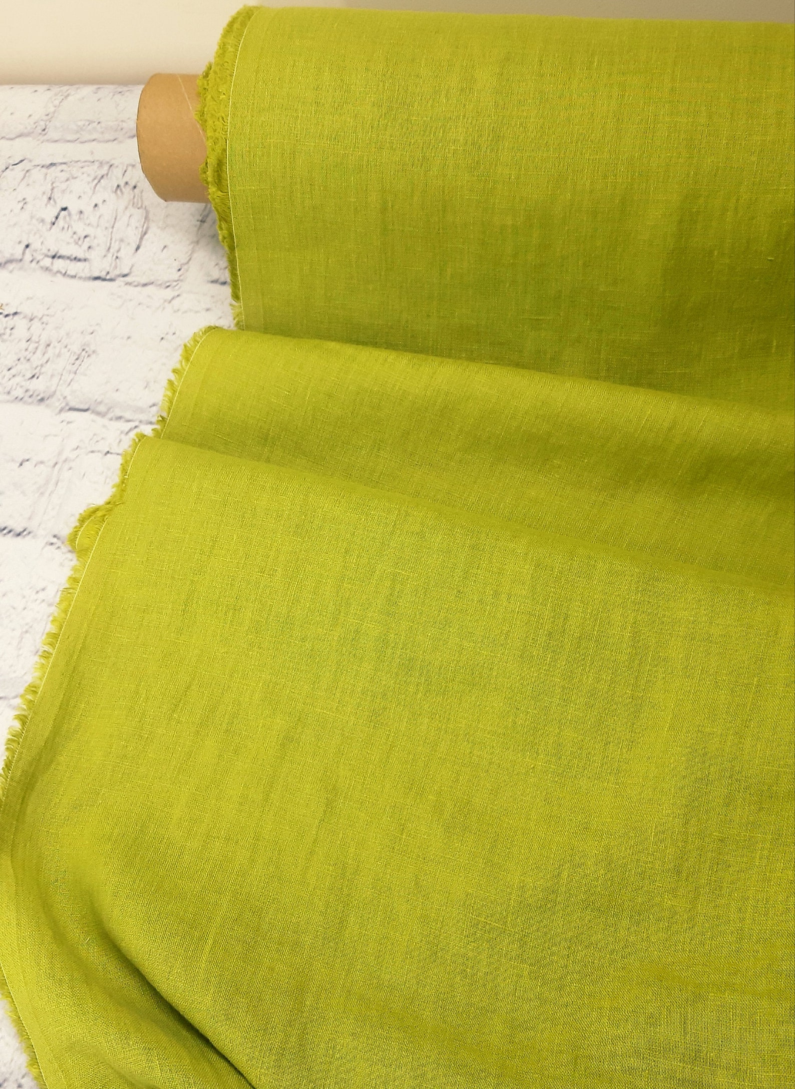 Lime Green Linen Fabric, Fabric by the Yard, Fabric by the Metre, Linen