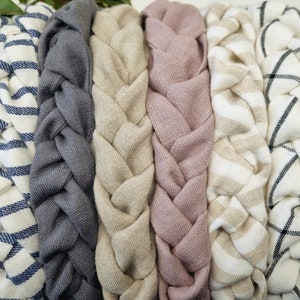 Braided Linen Headband, Mauve Boho Headband, Fitness Headband, Gray ...