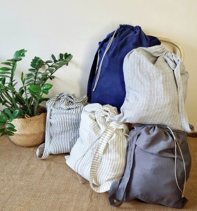 Linen laundry bag, laundry hamper, big storage bag, travel laundry bag, laundry organizer, college laundry bag, linen lingerie bag image 7
