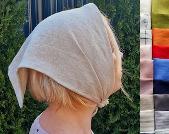 Linen headscarf, triangle head bandana, wide linen headband, summer hair bandana, hair covering