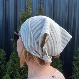 Striped headscarf, triangle head bandana, wide linen headband, summer hair bandana, hair covering