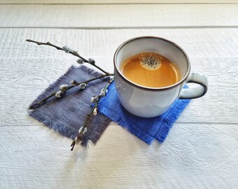Raw edges linen coasters, linen coasters set of 4, drink coasters, cup coasters, fabric coasters, beverage coasters, set of table mats
