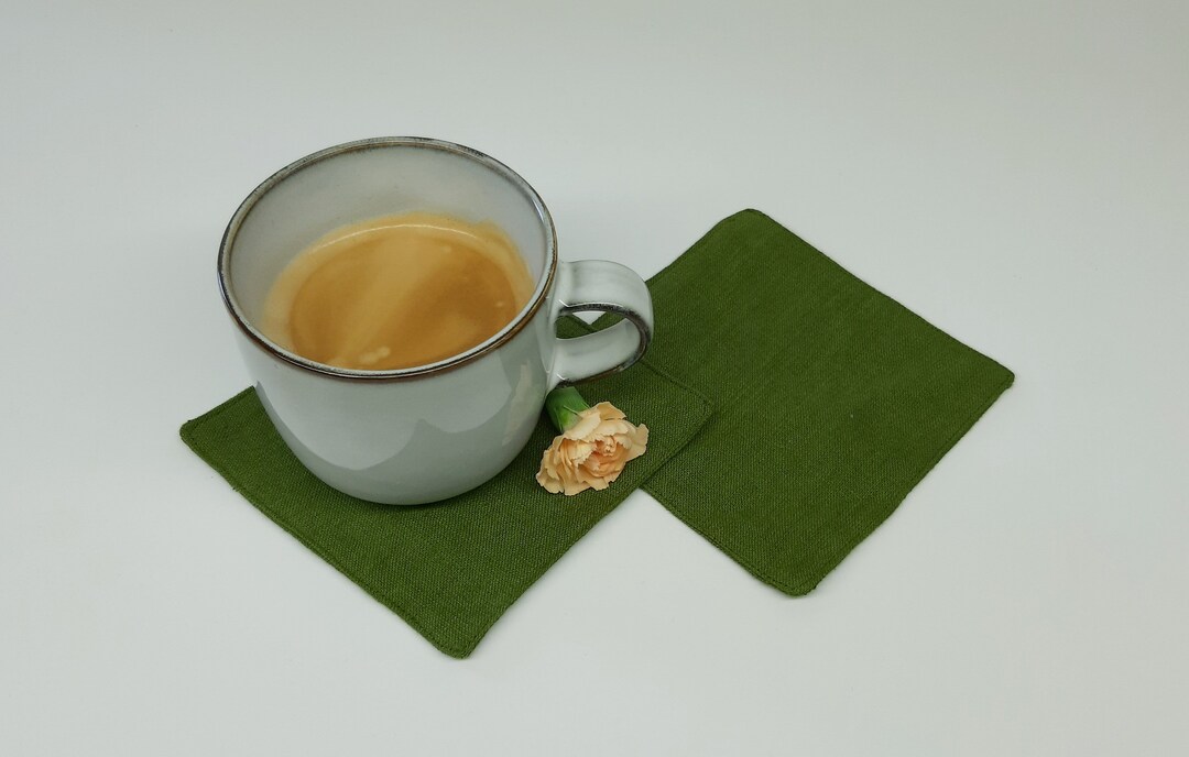 Moss Green Linen Drink Coasters Linen Coasters Set of 4 Cup Etsy