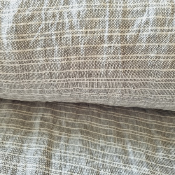 Wide striped linen fabric by the yard, gray ticking fabric, washed linen, extra wide linen, white striped linen, linen by the metre