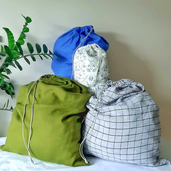 Linen laundry bag, laundry hamper, big storage bag, travel laundry bag, laundry organizer, college laundry bag, linen lingerie bag