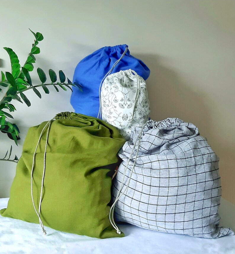 Linen laundry bag, laundry hamper, big storage bag, travel laundry bag, laundry organizer, college laundry bag, linen lingerie bag image 1