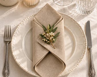 Serviettes en lin naturel, décoration de table champêtre aux tons neutres, décoration de table rustique pour un mariage
