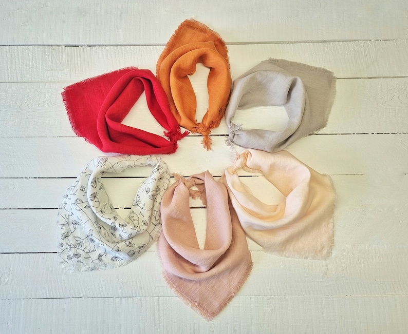 Linen square scarf, linen bandana, fringe bandana, women neckerchief, women headband, bandana headwrap, image 4