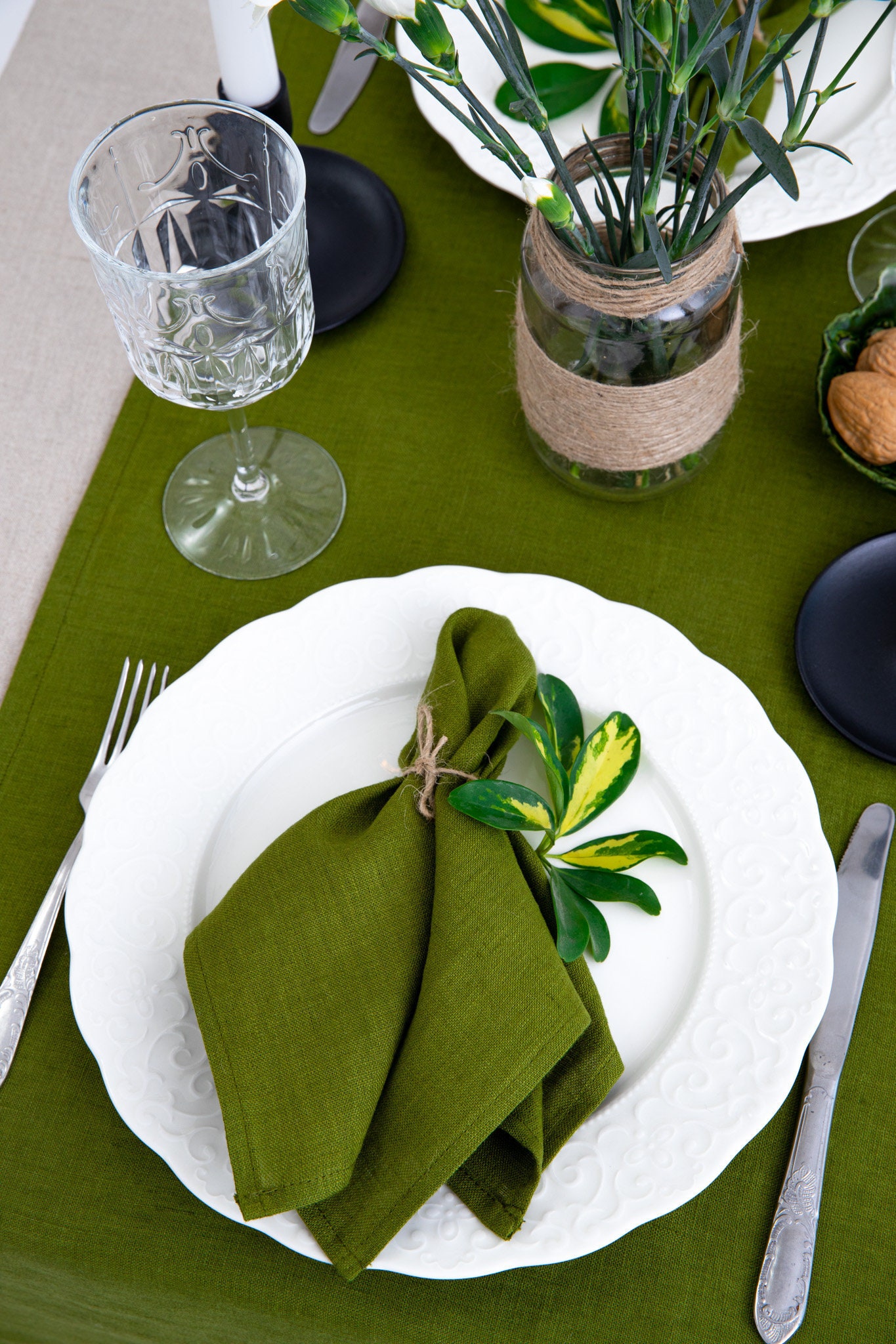 Moss Green Linen Napkins, Green Cloth Napkins, Reusable Napkins