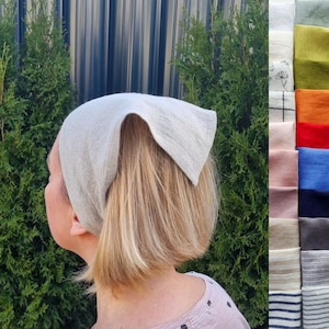 Linen headscarf, triangle head bandana, wide linen headband, summer hair bandana, hair covering