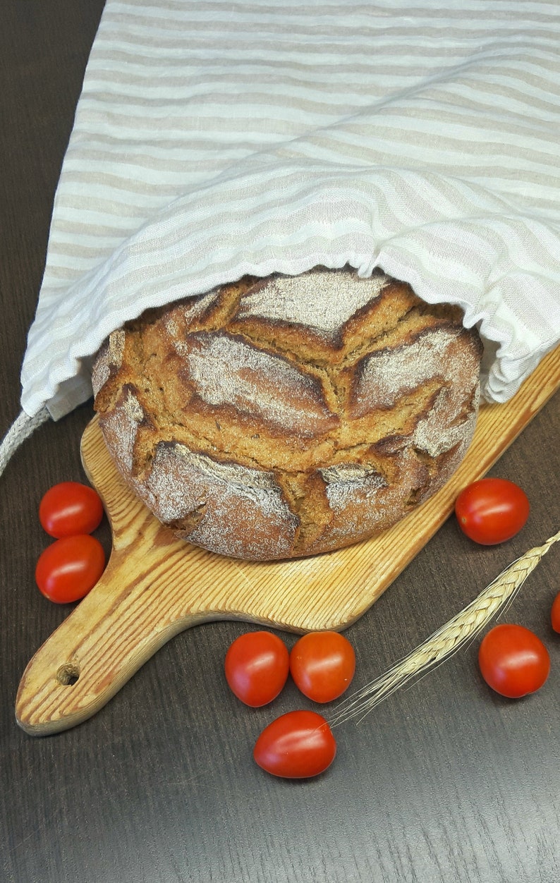 Linen Bread Bag, Food Storage, Bread Keeper, Reusable Grocery Bag