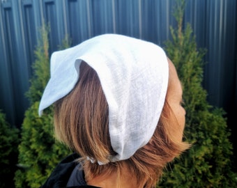 Linen head bandana, triangle head scarf, wide linen headband, summer hair bandana, hair covering