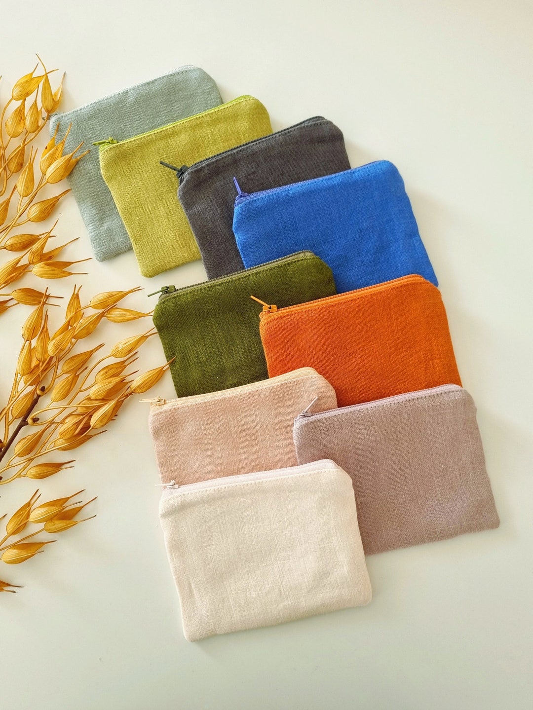 Fabric Zipper Pouch, Linen Coin Pouch, Travel Make up Pouch, Fabric Card Purse, Mini Coin Wallet