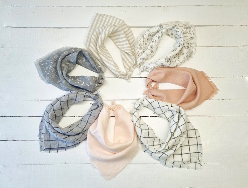 Linen square scarf, linen bandana, fringe bandana, women neckerchief, women headband, bandana headwrap, image 5
