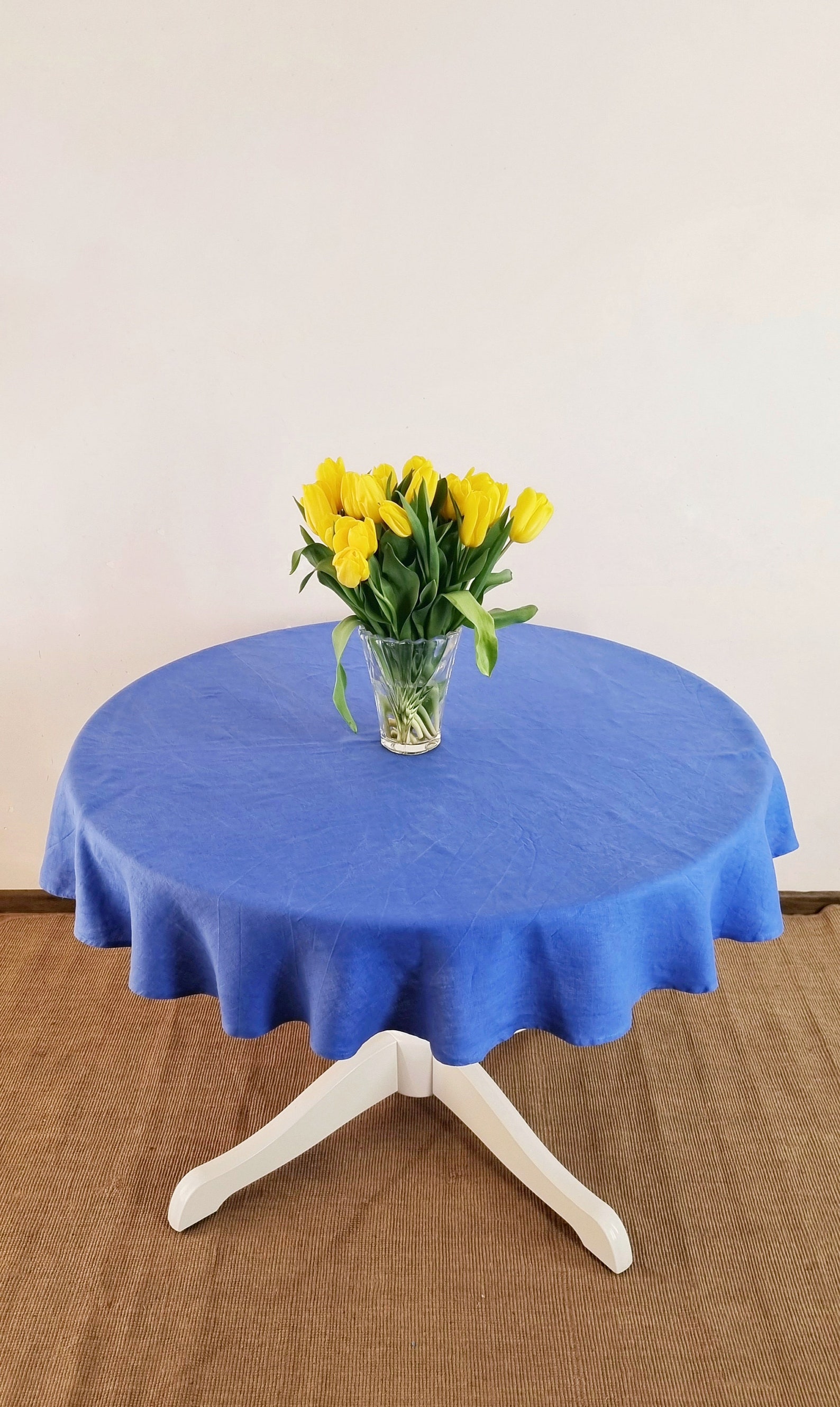 Navy Blue Round Tablecloth Linen Circle Table Cloth Linen Etsy