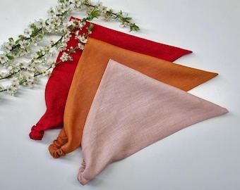 Linen Triangle Bandana with Elastic • Colorful Hair Scarf for Adults
