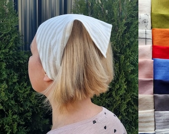 Foulard en lin, bandana triangulaire, large bandeau en lin, bandana d'été pour cheveux, couvre-cheveux