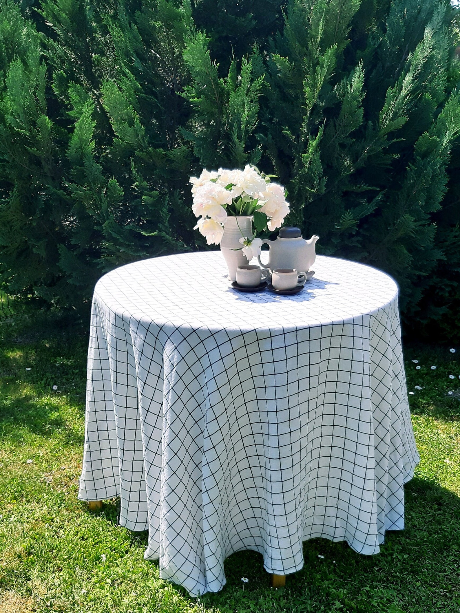 White Round Linen Tablecloth 120 Inch Table Cloth Natural Etsy