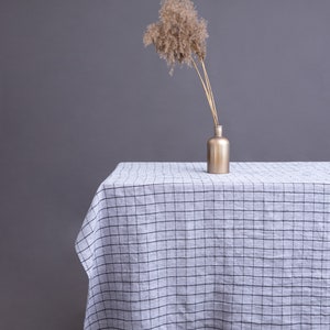 Checkered linen tablecloth, gray linen tablecloth, rustic tablecloth, custom tablecloth, checker tablecloth