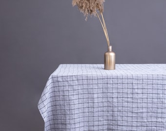 Checkered linen tablecloth, gray linen tablecloth, rustic tablecloth, custom tablecloth, checker tablecloth