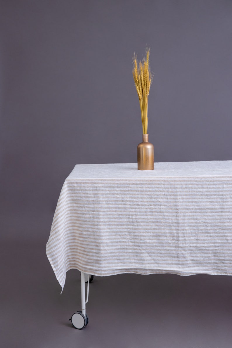 Moss green linen tablecloth, olive green linen table cloth, small tablecloth, square tablecloth, Easter tablecloth, long tablecloth Natural striped