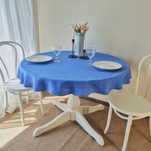 Cornflower blue round tablecloth, linen circle table cloth, linen table cover, bright blue linen tablecloth, round natural tablecloth
