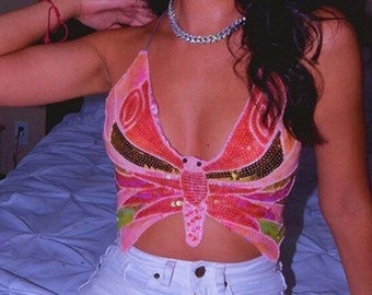 sequin butterfly crop top