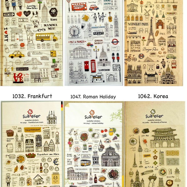 Suatelier Travel Stickers, New York/London/Paris/Roman/Frankfurt/Korea Stickers, Cute Sticker, Scrapbook Sticker, Journal/ Laptop Sticker