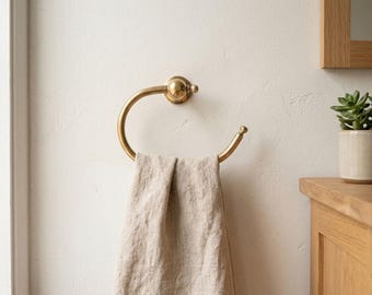 Vintage Brass Towel Ring, Classic Gold Hand Towel Holder, Antique Bathroom Hardware, Unlacquered Wall Mount Fixture, Art Deco Style